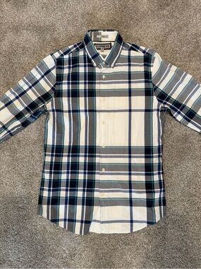 Express Men's Medium Fitted Plaid Button-Up Shirt